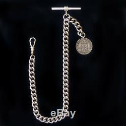 Heavy Weight Lucky Sixpence Solid Hallmarked 925 Silver Albert Chain