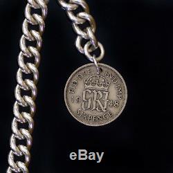 Heavy Weight Lucky Sixpence Solid Hallmarked 925 Silver Albert Chain