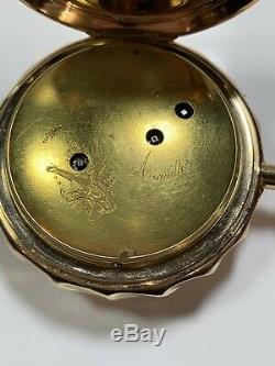 IMPORTANT Antique David 18k Gold Quarter Repeater Automaton Musical Pocket Watch