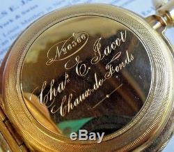 Important Antique 18k Gold 1870's Charles E Jacot Hunter's Enamel Pocket Watch