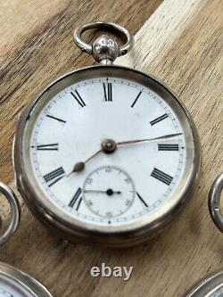 JOB LOT 3 x ANTIQUE SOLID SILVER POCKET WATCHES SPARES OR REPAIR