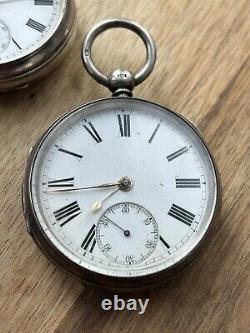 JOB LOT 3 x ANTIQUE SOLID SILVER POCKET WATCHES SPARES OR REPAIR