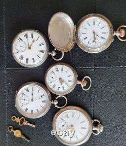 Job lot off 5 Silver Pocket Watch Vintage Antique hallmark silver around 480g