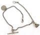 Late 1800s English Sterling Silver Double Albert Pocket Watch Chain Fob + Coin