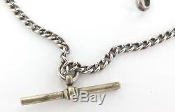 LATE 1800s ENGLISH STERLING SILVER DOUBLE ALBERT POCKET WATCH CHAIN FOB + COIN