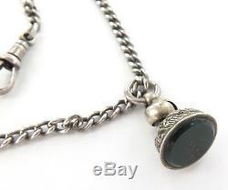 LATE 1800s ENGLISH STERLING SILVER DOUBLE ALBERT POCKET WATCH CHAIN FOB + COIN