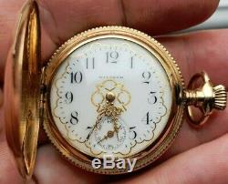 Ladies Antique 14K Solid Gold Waltham Full Hunter Pocket Watch 1899AD