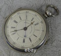 Large Antique Sterling Silver Chronograph Pocket Watch Working