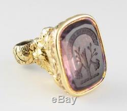 Large Antique Victorian Fob Seal Carved Armorial Intaglio Of Genuine Amethyst