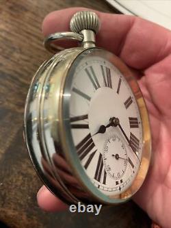 Late 19c Antique 8 day Swiss lever goliath pocket watch GREAT Condition 70m DIA