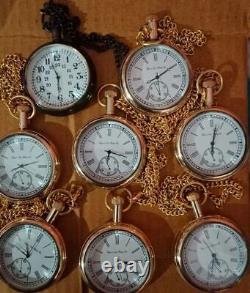 Lot of 8 Watch Elgin Look vintage Collectible Antique Brass Pocket Watch GIFT