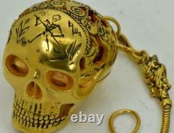 MUSEUM 18k gild silver Skull Memento Mori Occultist's Verge Fusee pocket watch