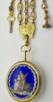 MUSEUM One of a kind antique Breguet Verge Fusee 22k gold&enamel watch&fob c1800