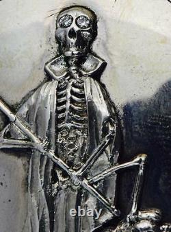 MUSEUM Silver&Diamonds Verge Fusee CALENDAR Skull Memento Mori pocket watch&fob