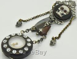 MUSEUM antique French Skull Memento Mori Faux Tortoise shell Chatelaine watch