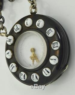 MUSEUM antique French Skull Memento Mori Faux Tortoise shell Chatelaine watch