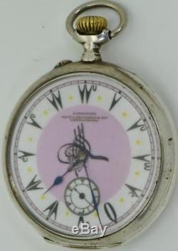 MUSEUM antique silver Longines Grand-Prix Tughra dial Ottoman pocket watch