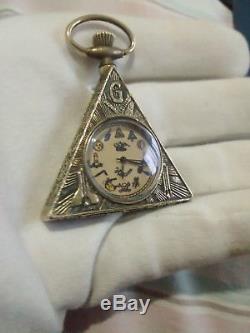 Masonic Gold Pocket Watch 17 Jewels in Brass/Bronze chased case. Masonic Ring Apr