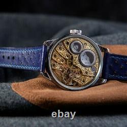 Masonic vintage swiss pocket watch in new custom case, skeletonized mechanism