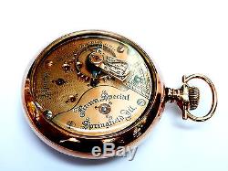 Mega Rare Antique 18s 24J Railroad Illinois Bunn Special Gold Pocket Watch Mint