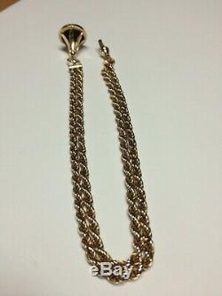 Men's Antique Victorian 10k Gold Double Pocket Watch Chain, 14k Blood Stone Fob