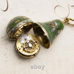 Miniature PEAR SHAPE 18k GOLD & ENAMEL VERGE FUSEE Antique Pocket Watch