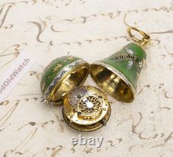 Miniature PEAR SHAPE 18k GOLD & ENAMEL VERGE FUSEE Antique Pocket Watch
