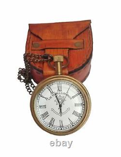 Nautical Vintage Victoria London Pocket Watch With Antique Finish & Leather Case