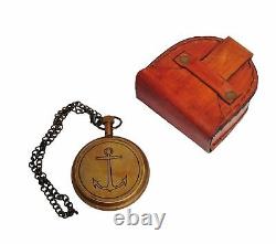 Nautical Vintage Victoria London Pocket Watch With Antique Finish & Leather Case