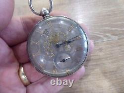 Newcastle Maker M. Young Silver Dial Gold Numerals Mans Fusee Pocket Watch C1863