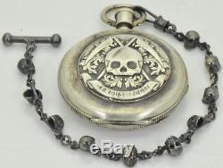 One of a kind antique Memento Mori Skull silver hunter Ulysses Huguenin watch