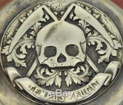 One of a kind antique Memento Mori Skull silver hunter Ulysses Huguenin watch