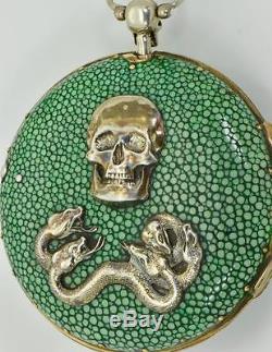 One of a kind antique Skull&Snakes Doctors Memento Mori verge fusee silver watch