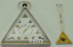 One of a kind antique silver&painted enamel Masonic pyramid pocket/table watch