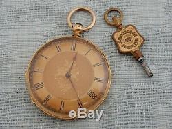 Original Antique Swiss 18k solid Gold Key Wind, Fob Pocket Watch, estate find