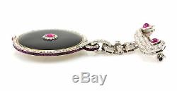 Platinum CARTIER Antique Belle Epoque Diamonds Ruby Cabochon Pocket Lapel Watch