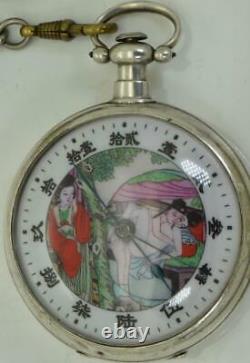 Qing Dynasty Chinese Duplex Guinand silver pocket watch. Fancy enamel dial