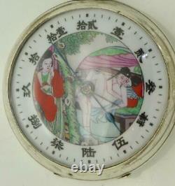 Qing Dynasty Chinese Duplex Guinand silver pocket watch. Fancy enamel dial