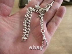 Quality Antique Solid Silver Single Albert Pocket Watch Chain & Fob
