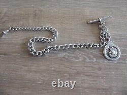 Quality Antique Solid Silver Single Albert Pocket Watch Chain With Silver Fob