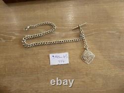 Quality Antique Solid Silver Single Albert Pocket Watch Chain With Silver Fob