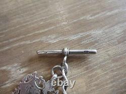 Quality Antique Sterling Silver Single Albert Pocket Watch Chain With Fob