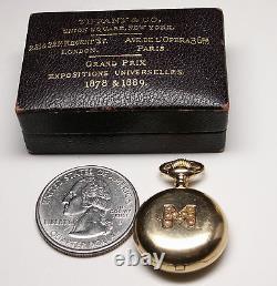 RARE 18K Antique Tiffany & Co Small Ladies' M Pocket Watch 1889 Paris Expo Box