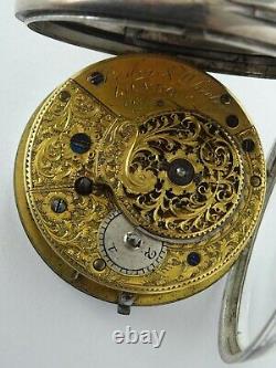 RARE ANTIQUE ENGLISH SILVER CONSULAR CASED VERGE FUSEE POCKET WATCH LONDON c1859