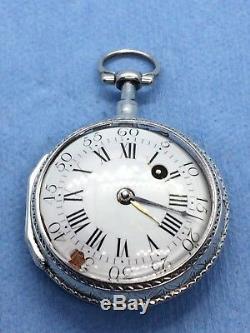 RARE Antique Silver French Enamel Portrait VERGE FUSEE Pocket Watch 1700s
