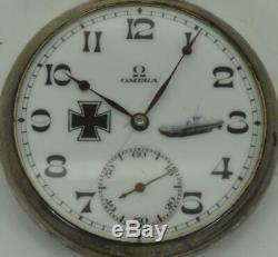 RARE antique WWI German submarine officer's Omega Grand-Prix silver pocket watch