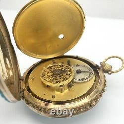 REPAIR Antique 45mm Verge Fusee Pocket Watch with Turquoise & 18k Multicolor Gold