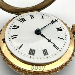 REPAIR Antique 45mm Verge Fusee Pocket Watch with Turquoise & 18k Multicolor Gold
