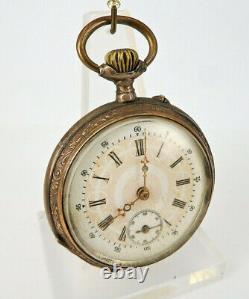 Rare 19th C Solid Silver Pocket Watch with Medallion Cylindre 6 Rubis