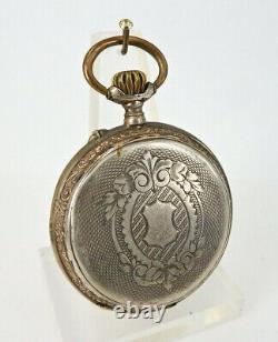 Rare 19th C Solid Silver Pocket Watch with Medallion Cylindre 6 Rubis